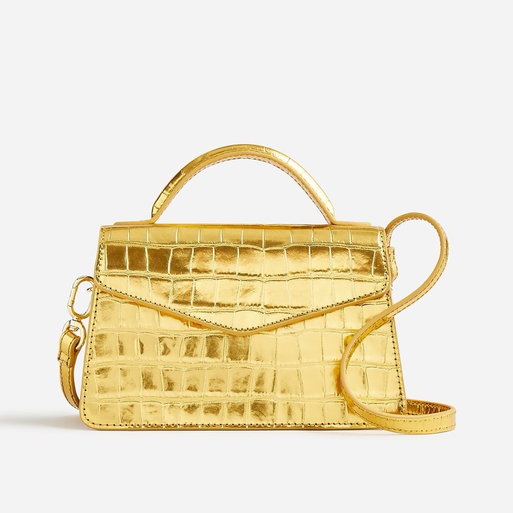 J.Crew Gracie top-handle bag in croc-embossed metallic leather